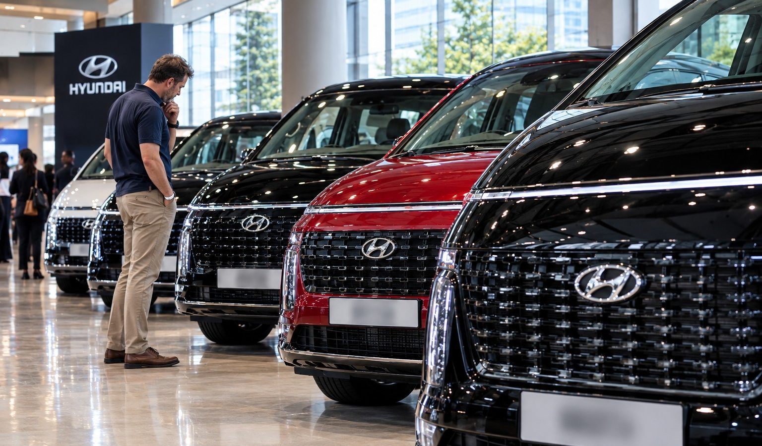 Deretan mobil Hyundai saat dipamerkan dalam agenda industri otomotif di Amerika Serikat.