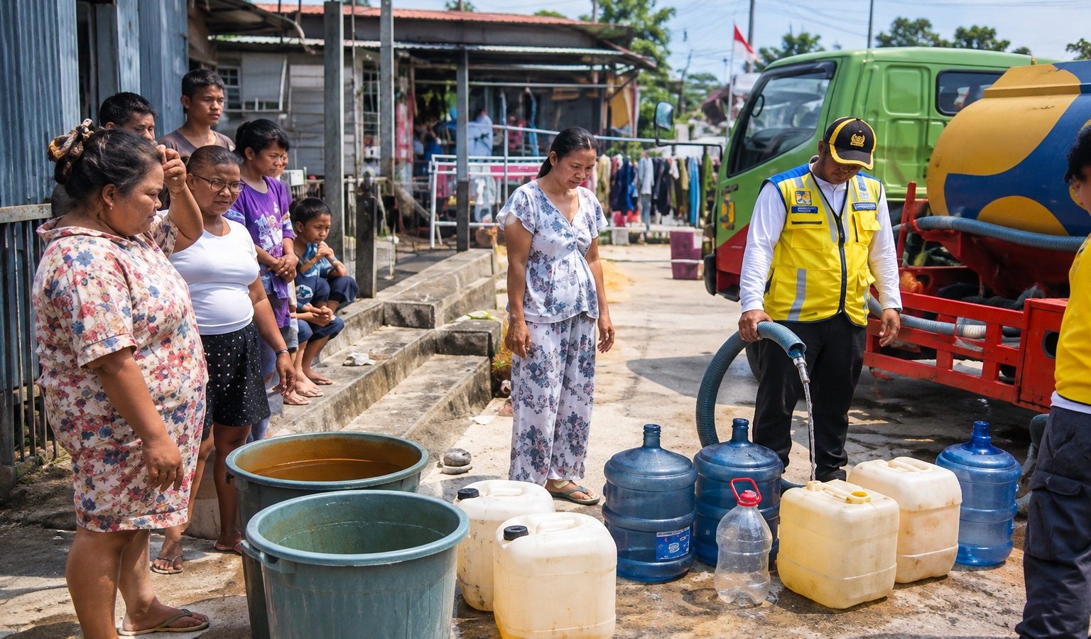 Distribusi air bersih bagi masyarakat di Desa Kayu Bulan, Kecamatan Kapuas Tengah, Kabupaten Kapuas.