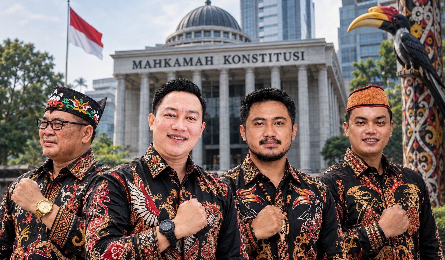 Ingkit Djaper, Bush Valentino Lambung, Damai Alam Usop, dan Wawan Nopardo Andika, empat putra daerah Kalteng yang menguji frasa “keragaman suku” dalam UU Kalteng di MK.