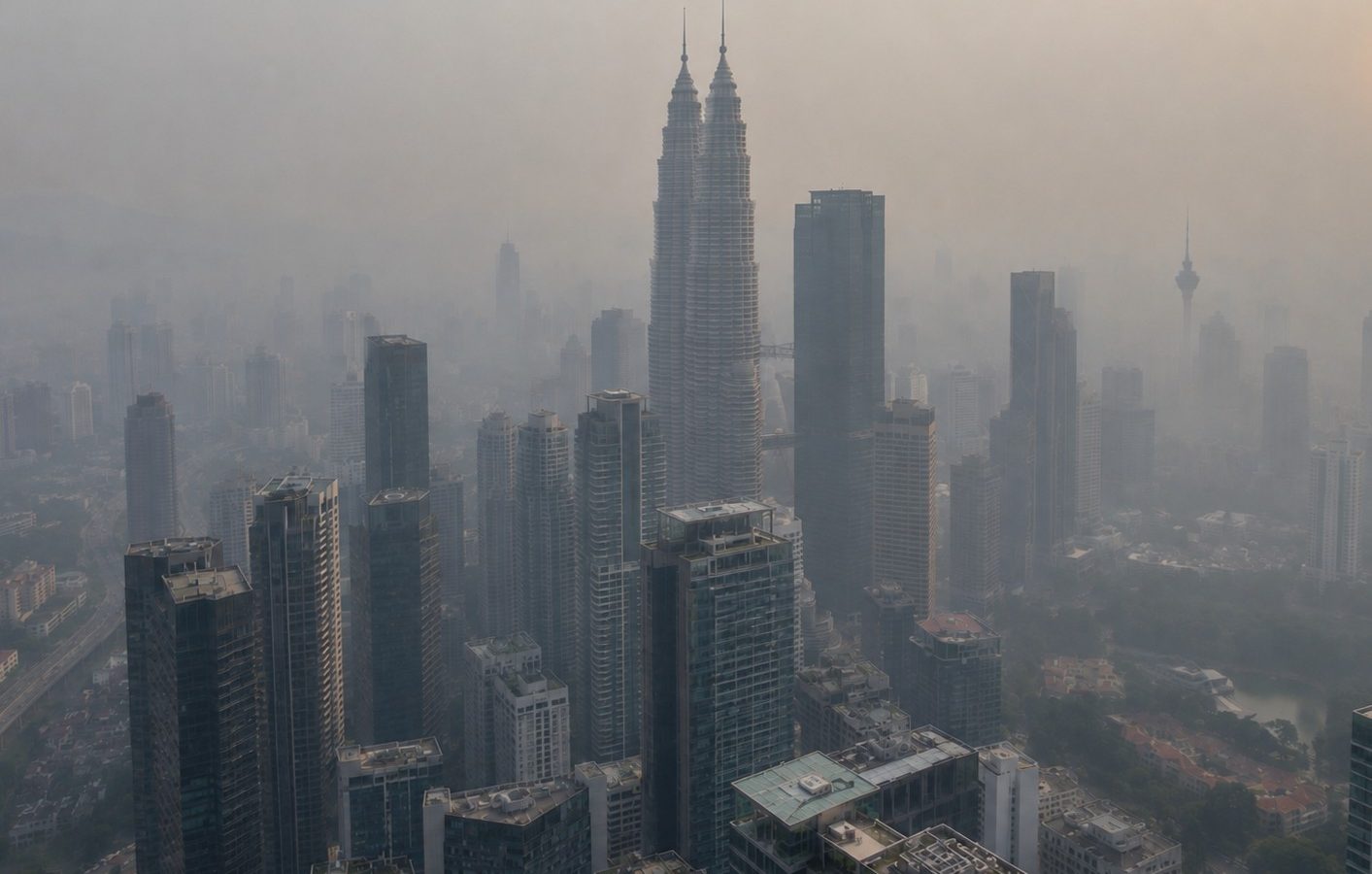 Kabut asap menyelimuti wilayah wilayah Kuala Lumpur, Malaysia, akibat kebakaran hutan dan lahan di sisi Indonesia.