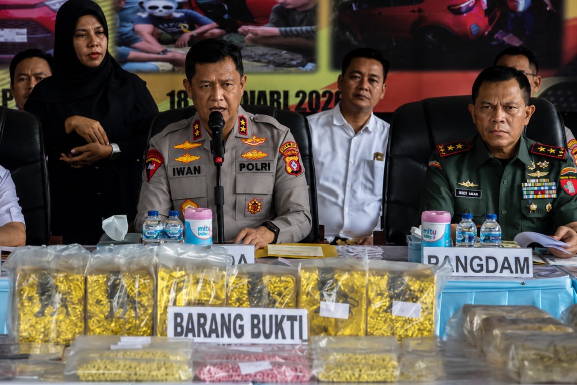 Kapolda Kalteng Irjen Pol Iwan Kurniawan menunjukkan barang bukti sabu dan ekstasi saat pengungkapan perkara narkotika di Mapolda Kalteng.