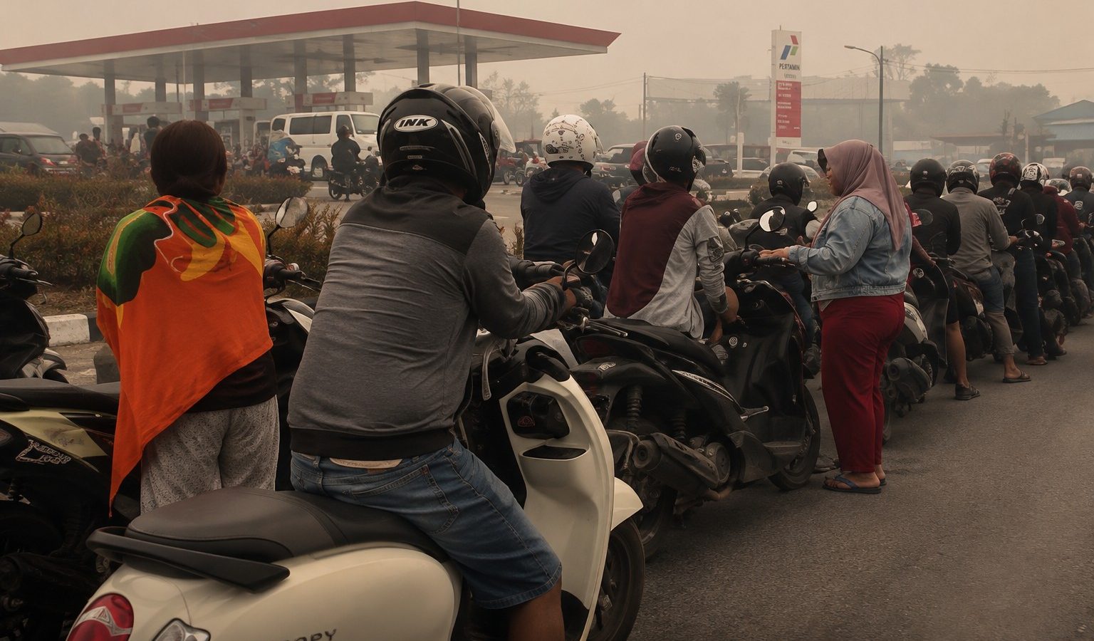 Kendaraan mengantre untuk mendapatkan BBM di SPBU Puruk Cahu, Murung Raya.