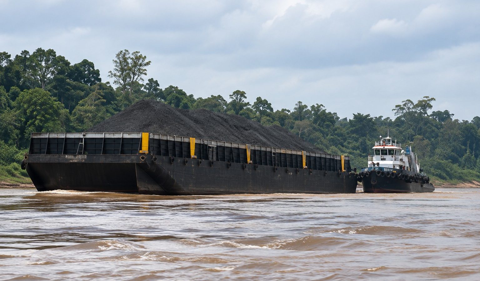 Kondisi Sungai Barito yang surut menjadi salah satu hambatan pengangkutan batu bara melalui jalur sungai di Kalimantan Tengah.