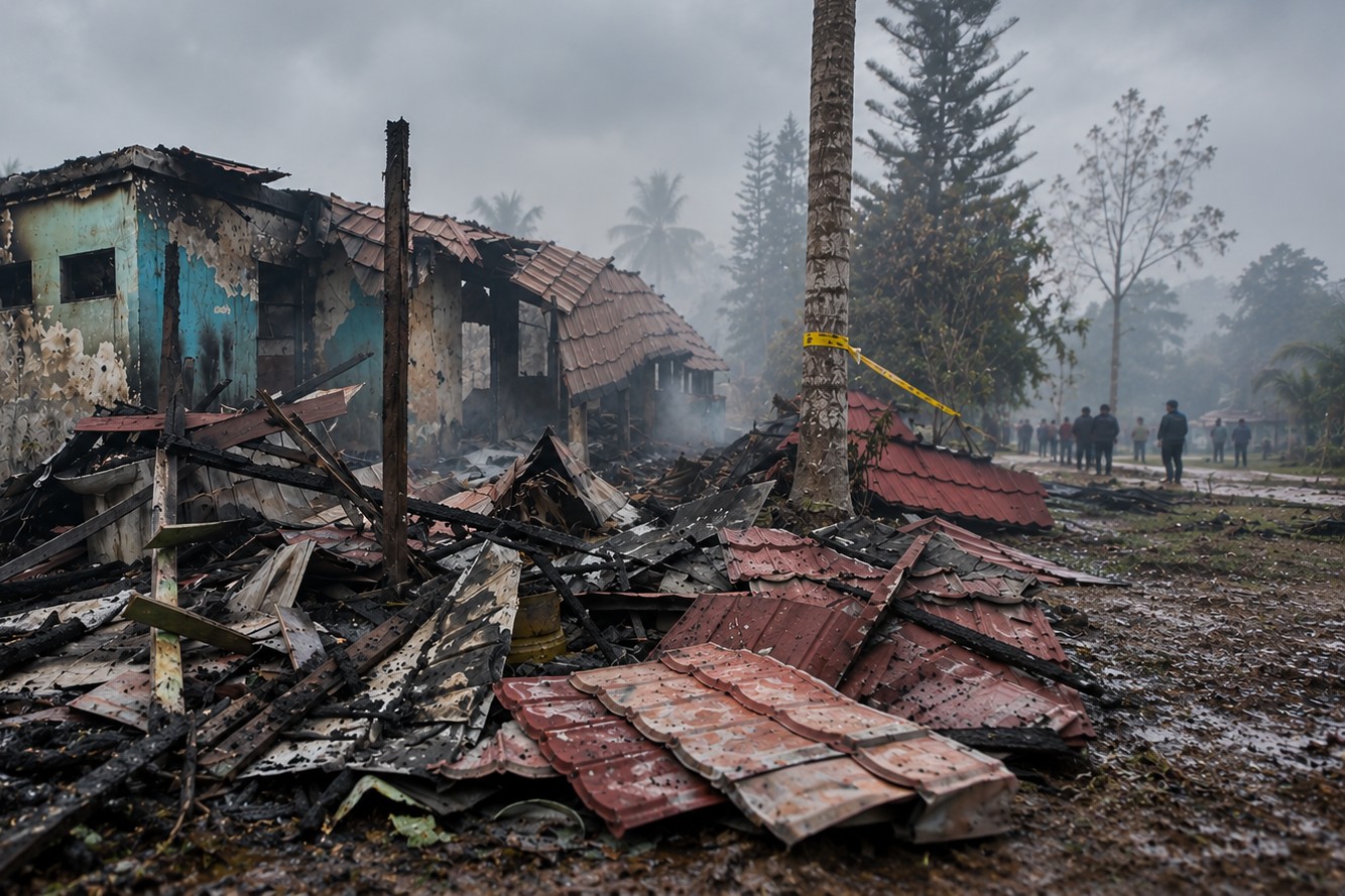 Kondisi sejumlah bangunan SMAN 1 Cempaga di Desa Sungai Paring setelah terbakar pada Minggu, 27 September 2026.