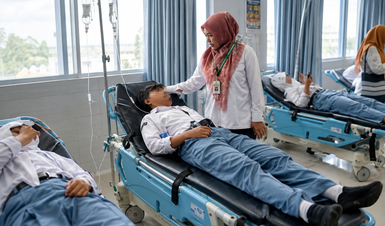 Sejumlah siswa menjalani perawatan setelah mengeluhkan gejala kesehatan usai mengonsumsi menu Makan Bergizi Gratis (MBG).