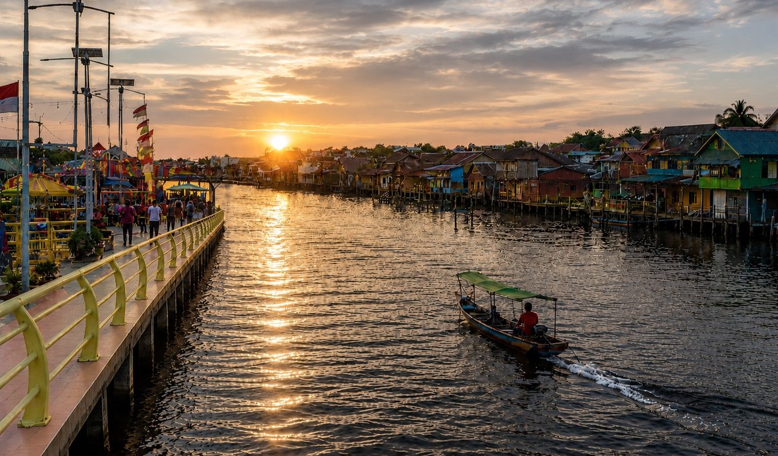 Kampung Sega di tepian Sungai Arut, Mendawai, Pangkalan Bun, yang kini tampil lebih tertata tanpa kehilangan jejak kehidupan lama di bantaran sungai.