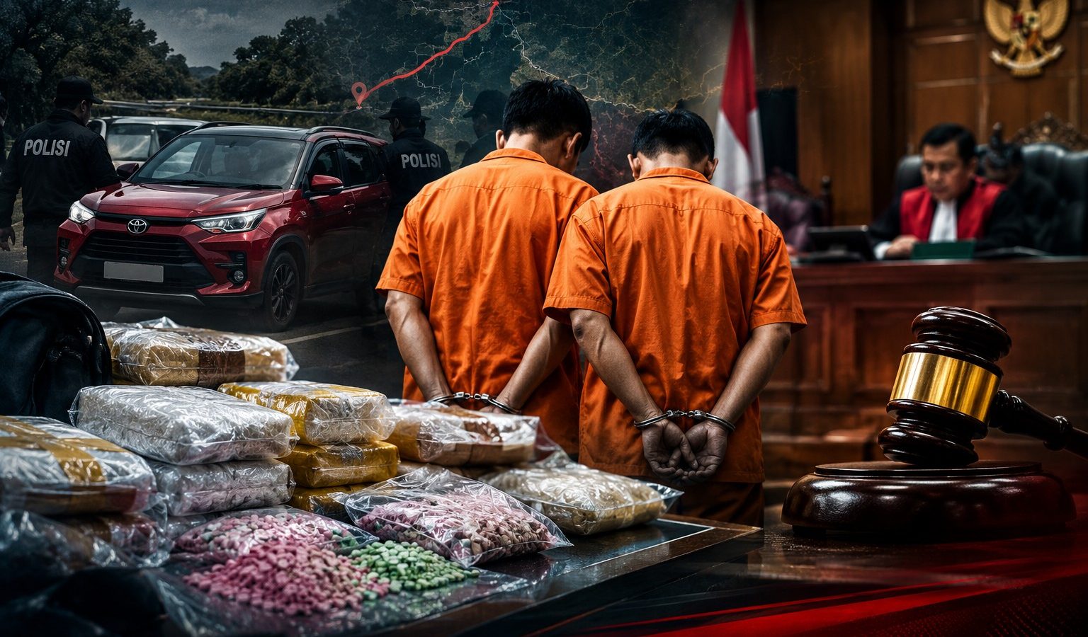 Ilustrasi AI/Dua terdakwa narkotika di Nanga Bulik dituntut mati terkait 32,9 kg sabu dan 15.016 ekstasi. (Bukan foto kejadian nyata)