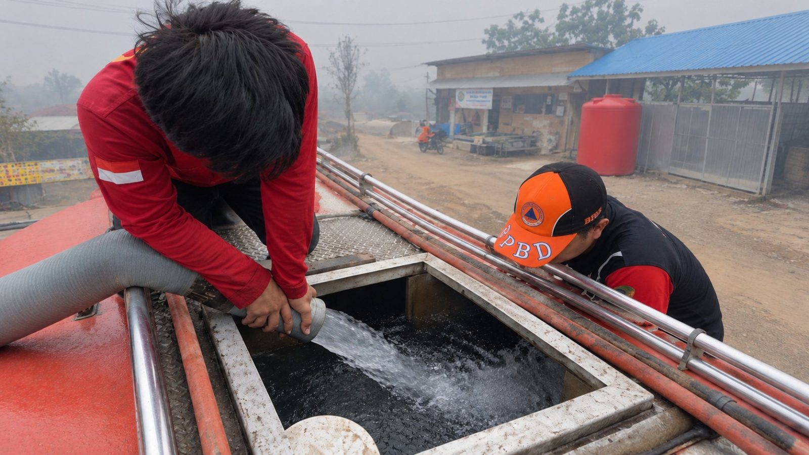BPBD Kabupaten Barito Utara melakukan injeksi air bersih dari PDAM untuk mendukung pemenuhan kebutuhan air bersih masyarakat.