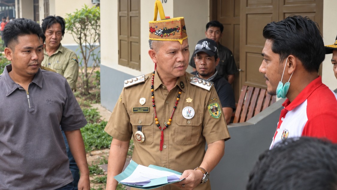 Bupati Gunung Mas, Jaya Samaya Monong, tampak menunjukkan kemarahan saat berhadapan dengan perwakilan manajemen PT PMM.