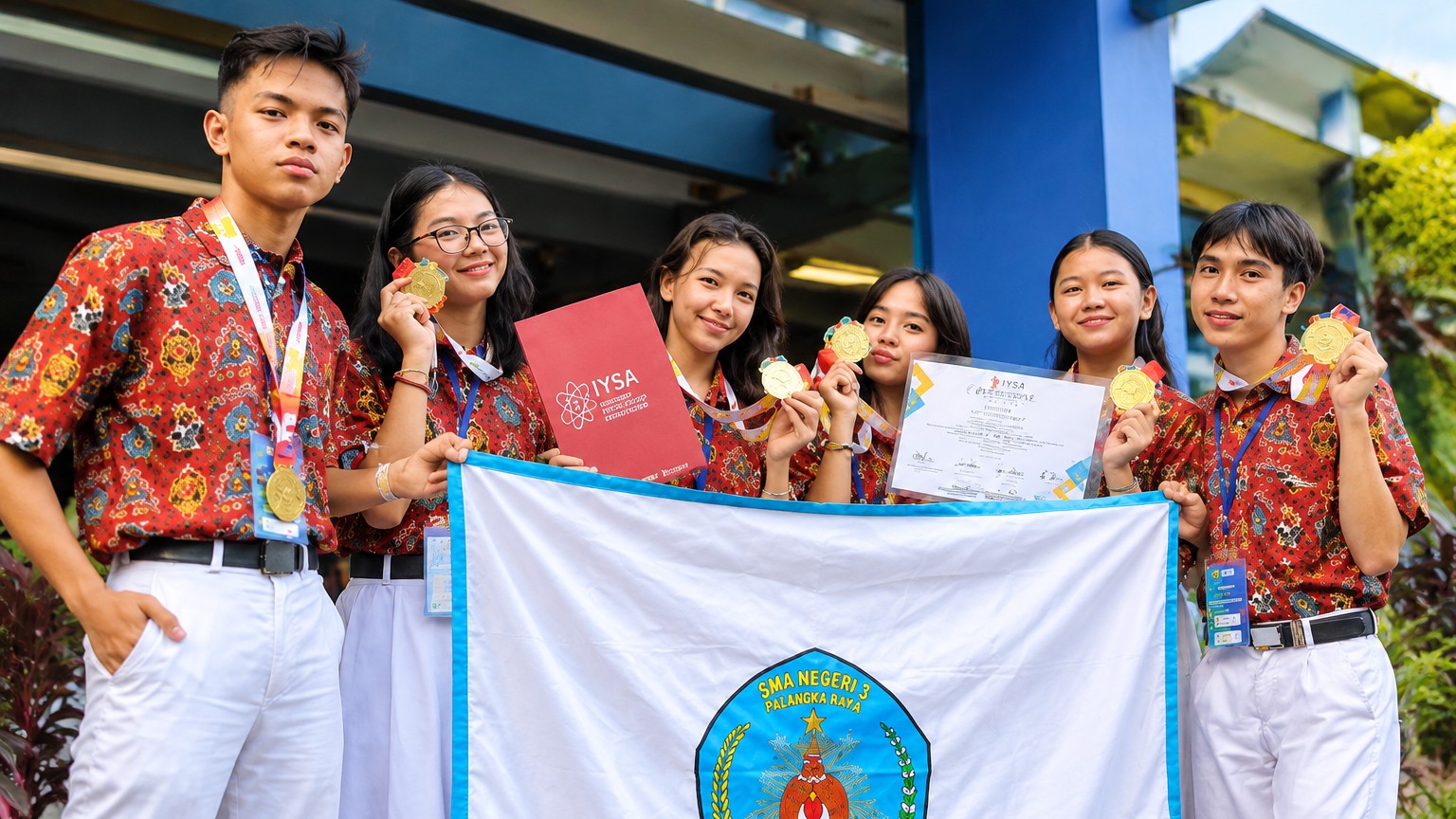 Enam siswa peraih medali emas dalam Lomba Peneliti Belia 2026.