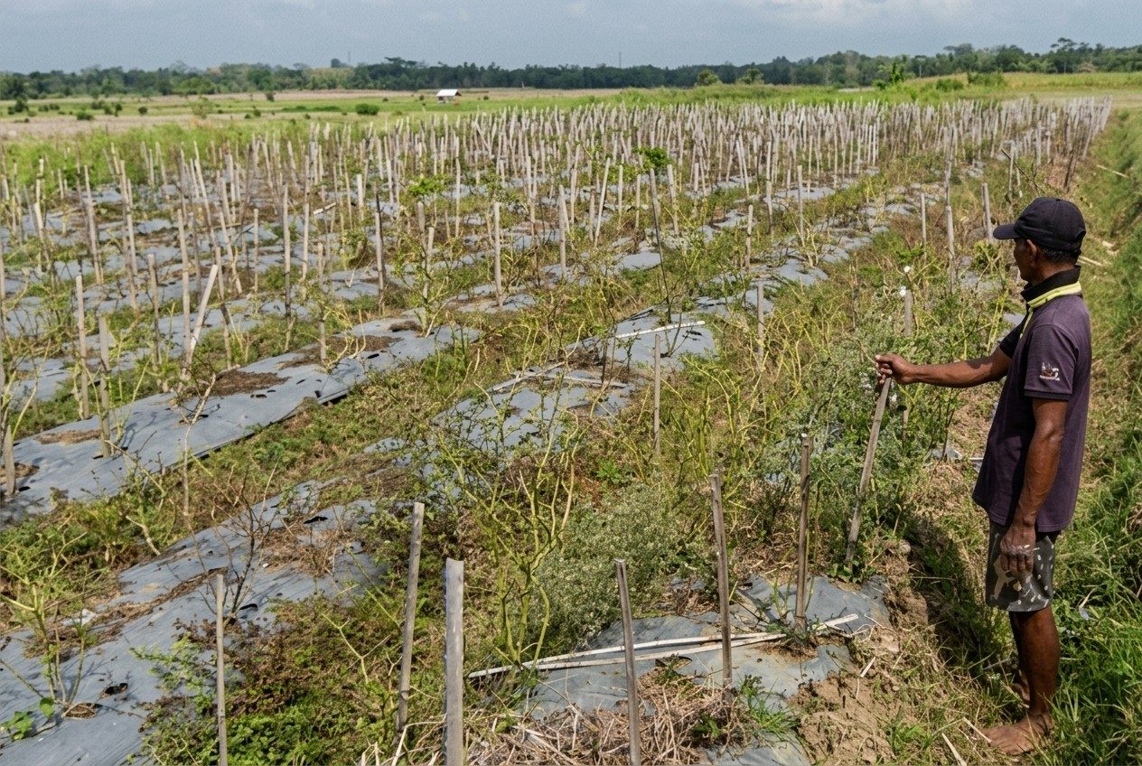 Karhutla dan musim kemarau yang melanda menyebabkan tanaman cabai mengering dan menyebabkan gagal panen.
