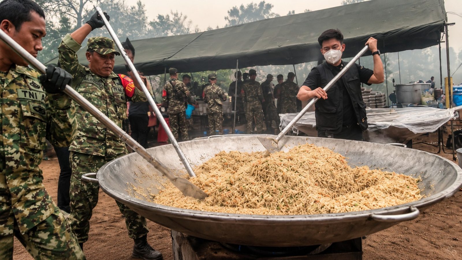 Kreator kuliner Bobon Santoso bersama tim menyiapkan makanan untuk petugas dan relawan penanganan karhutla.