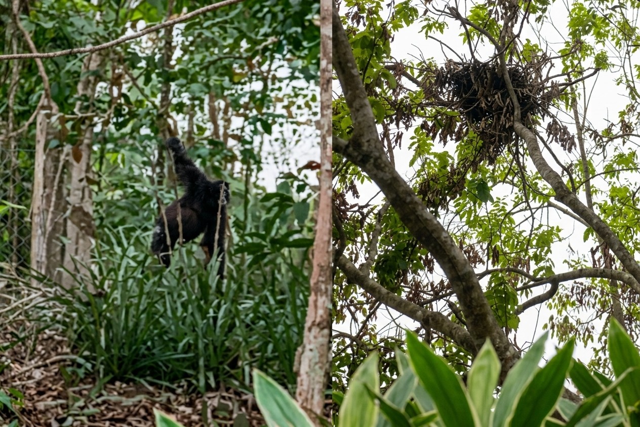 Orangutan berkeliaran di kebun karet sekitar kawasan Jalan Lingkar Utara Sampit yang sempat diabadikan warga, serta sarang orangutan yang ditemukan petugas BKSDA di lokasi.