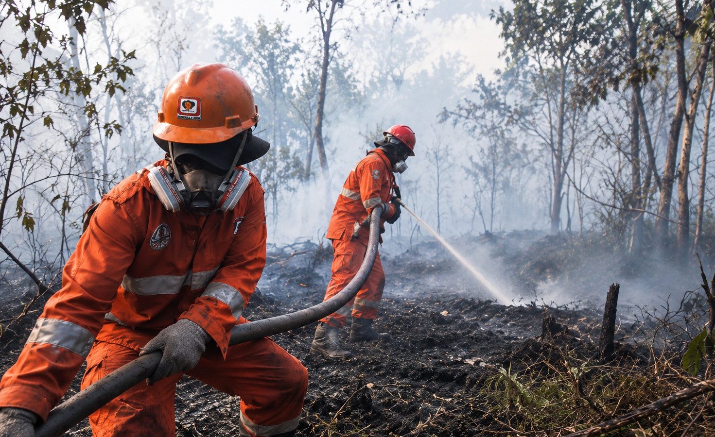 Petugas gabungan menangani karhutla di Kabupaten Kapuas saat pemerintah daerah juga memperkuat distribusi air bersih bagi warga terdampak kekeringan.