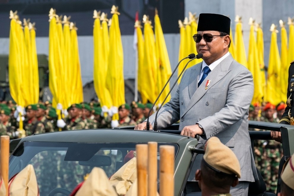 Presiden Prabowo Subianto saat inspeksi pasukan dalam HUT ke-81 TNI di Mabes TNI, Cilangkap, Jakarta, Senin (5/10/2026).