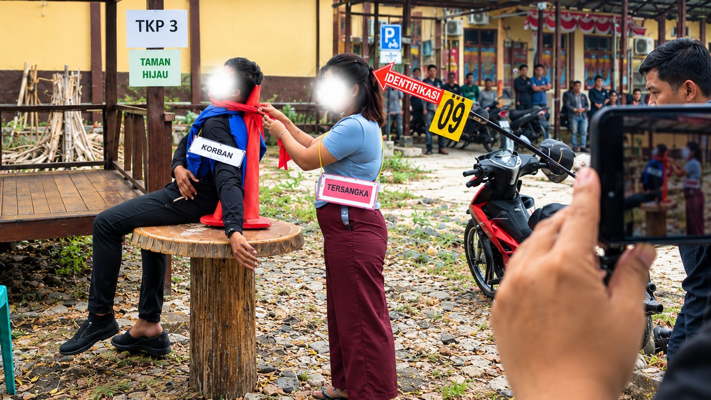 Proses rekonstruksi salah satu adegan pada perkara dugaan pembunuhan berencana di Kasongan, Kabupaten Katingan.